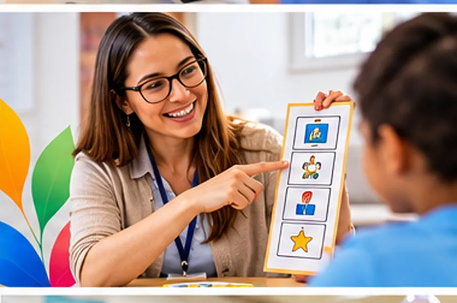 A clinician using a visual schedule with a child