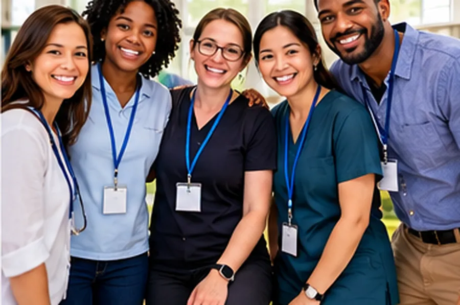 A smiling, diverse clinical team