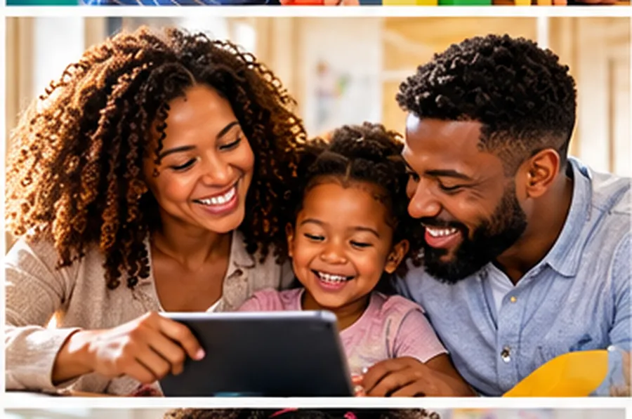 A family looking at a tablet together